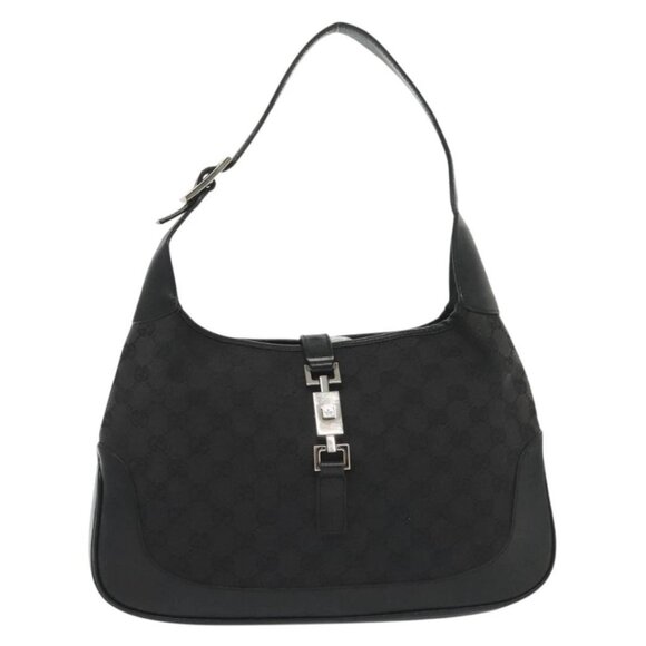 GUCCI GG Canvas Jackie Shoulder Bag Black Silver - Picture 9 of 15